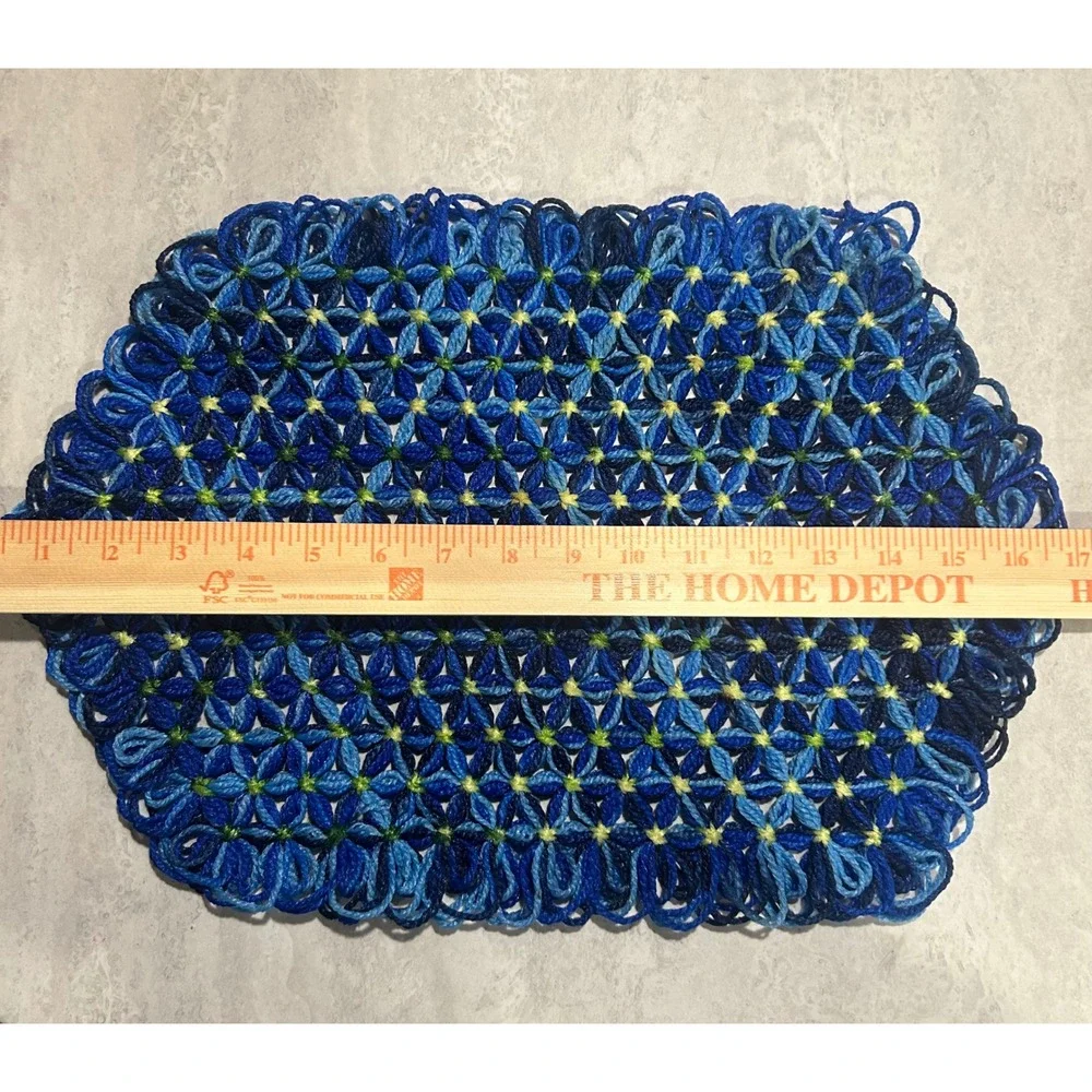 Vintage Handmade Woven Blue Green Floral Placemats Set of 4 Retro Boho Decor.GM